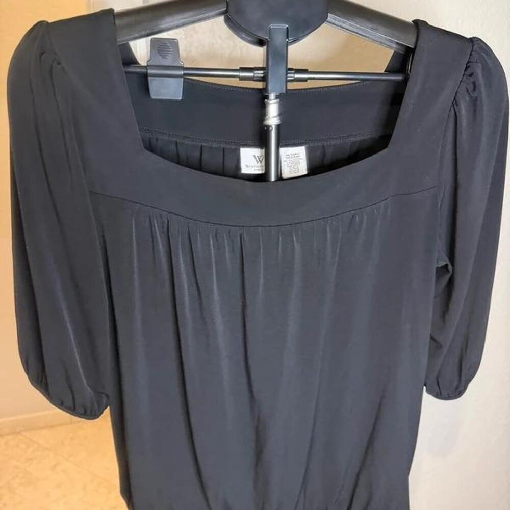 Worthington Stretch Black Square Neck 3/4 Sleeve Blouse Top Size Medium